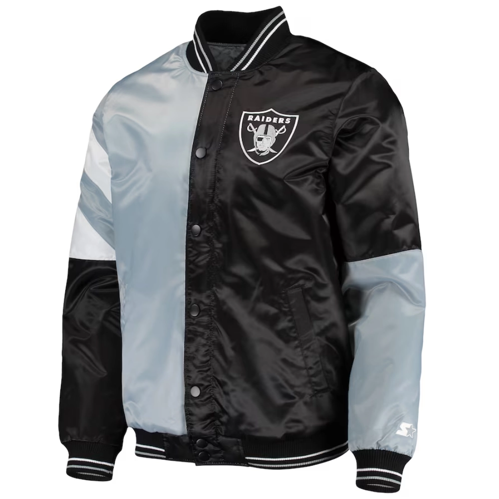 Las Vegas Raiders Leader Satin Varsity Jacket Grey Black svj (4)
