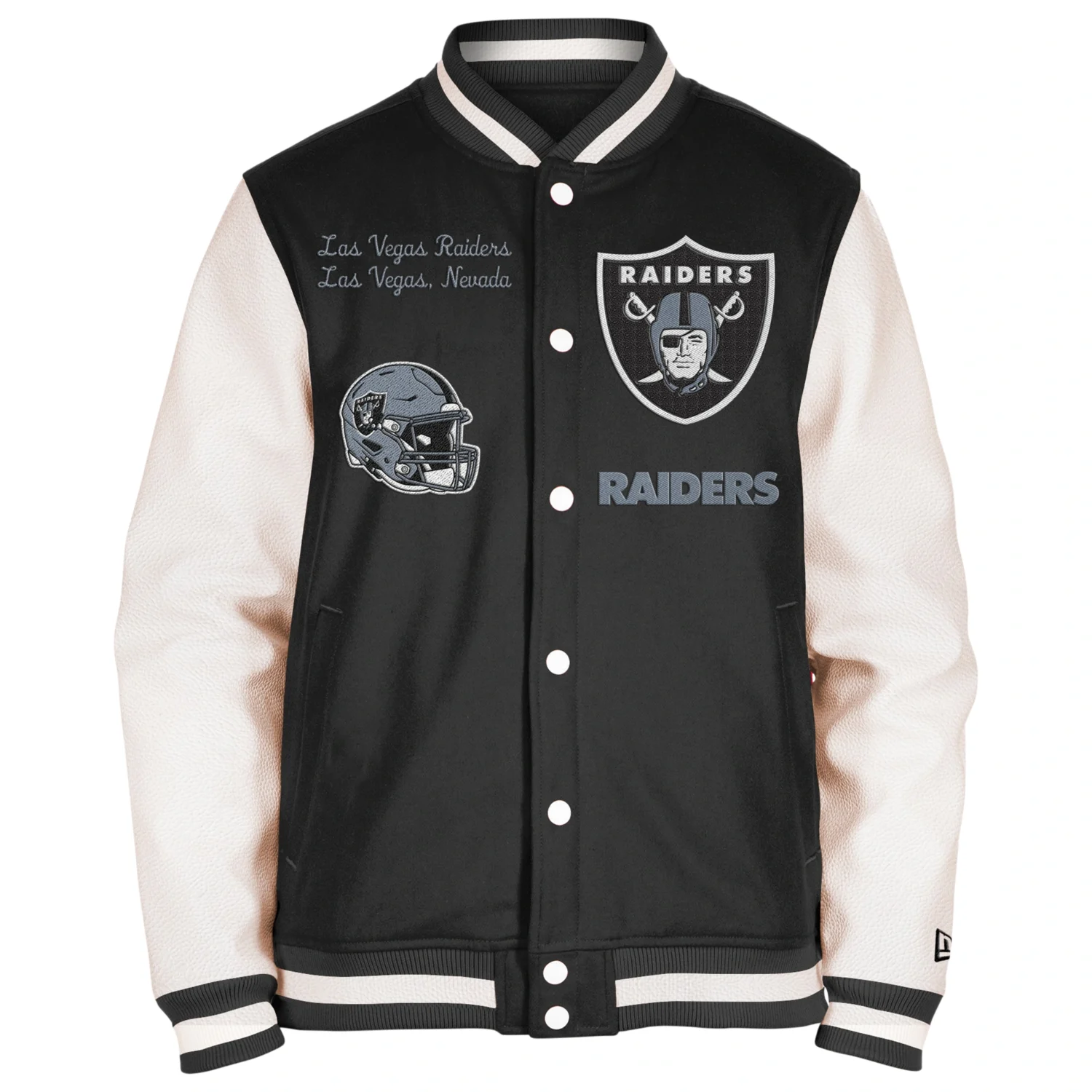 Las Vegas Raiders Third Down 2.0 Full Snap Varsity Jacket BlackWhite svj (2)
