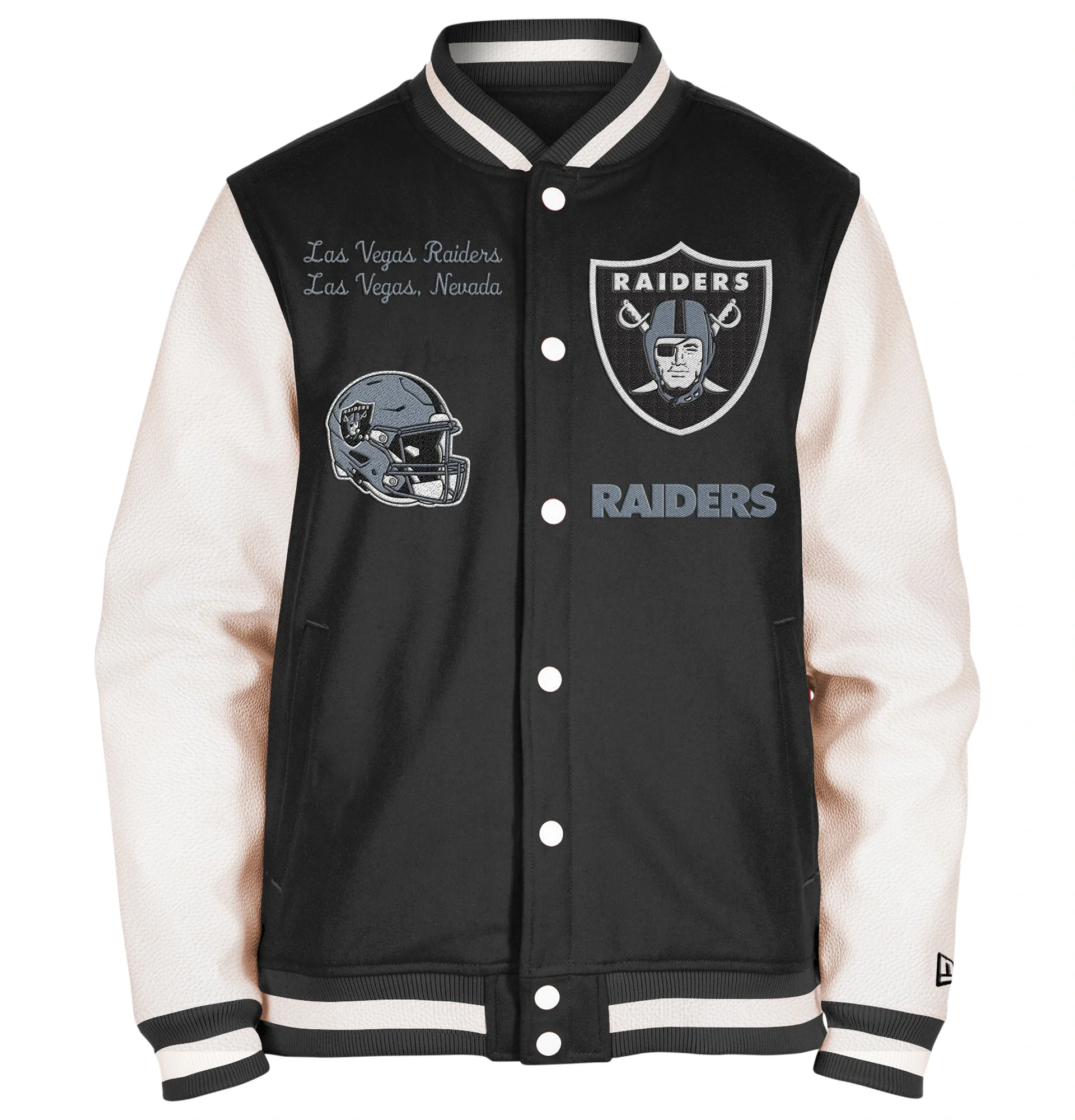 Las Vegas Raiders Third Down 2.0 Full Snap Varsity Jacket BlackWhite svj (2)