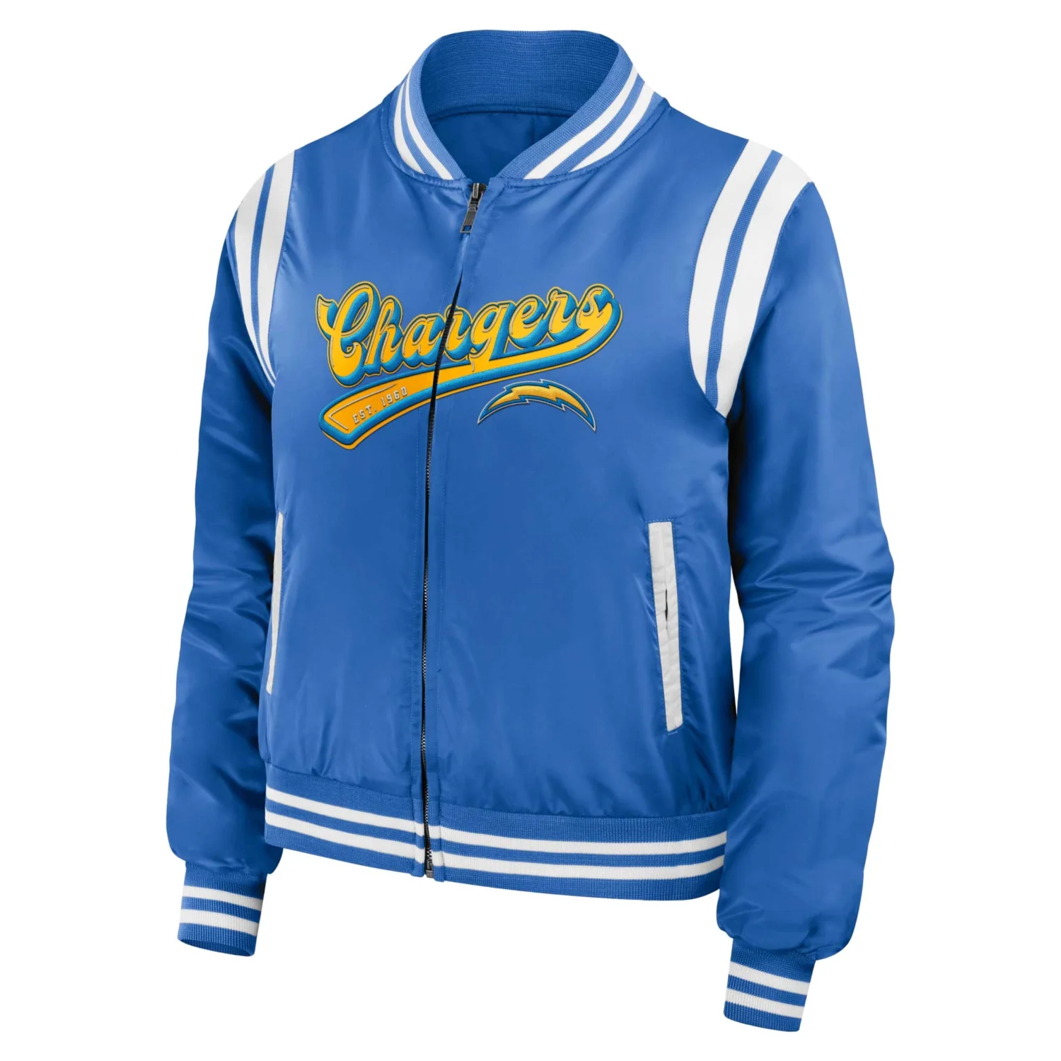 Los Angeles Chargers Womens Full Zip Bomber Varsity Jacket Blue svj (3)