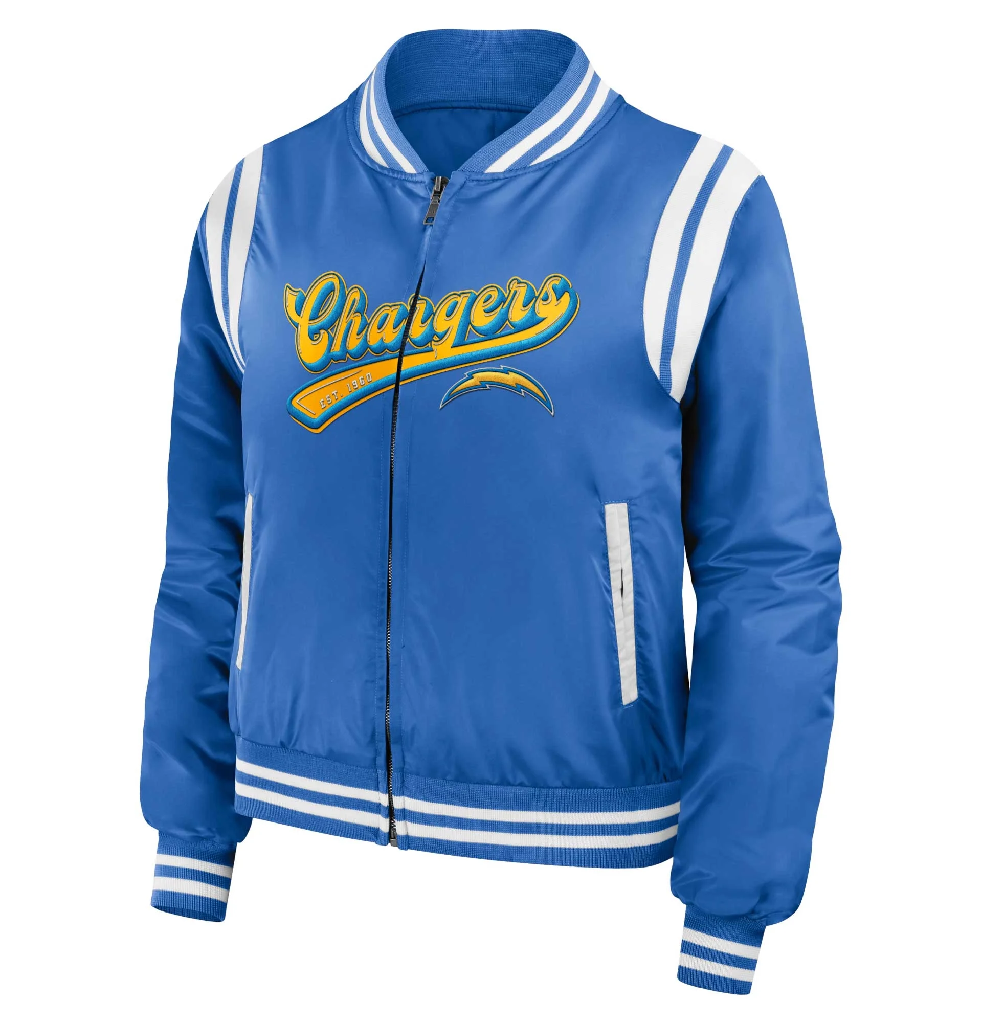 Los Angeles Chargers Womens Full Zip Bomber Varsity Jacket Blue svj (3)