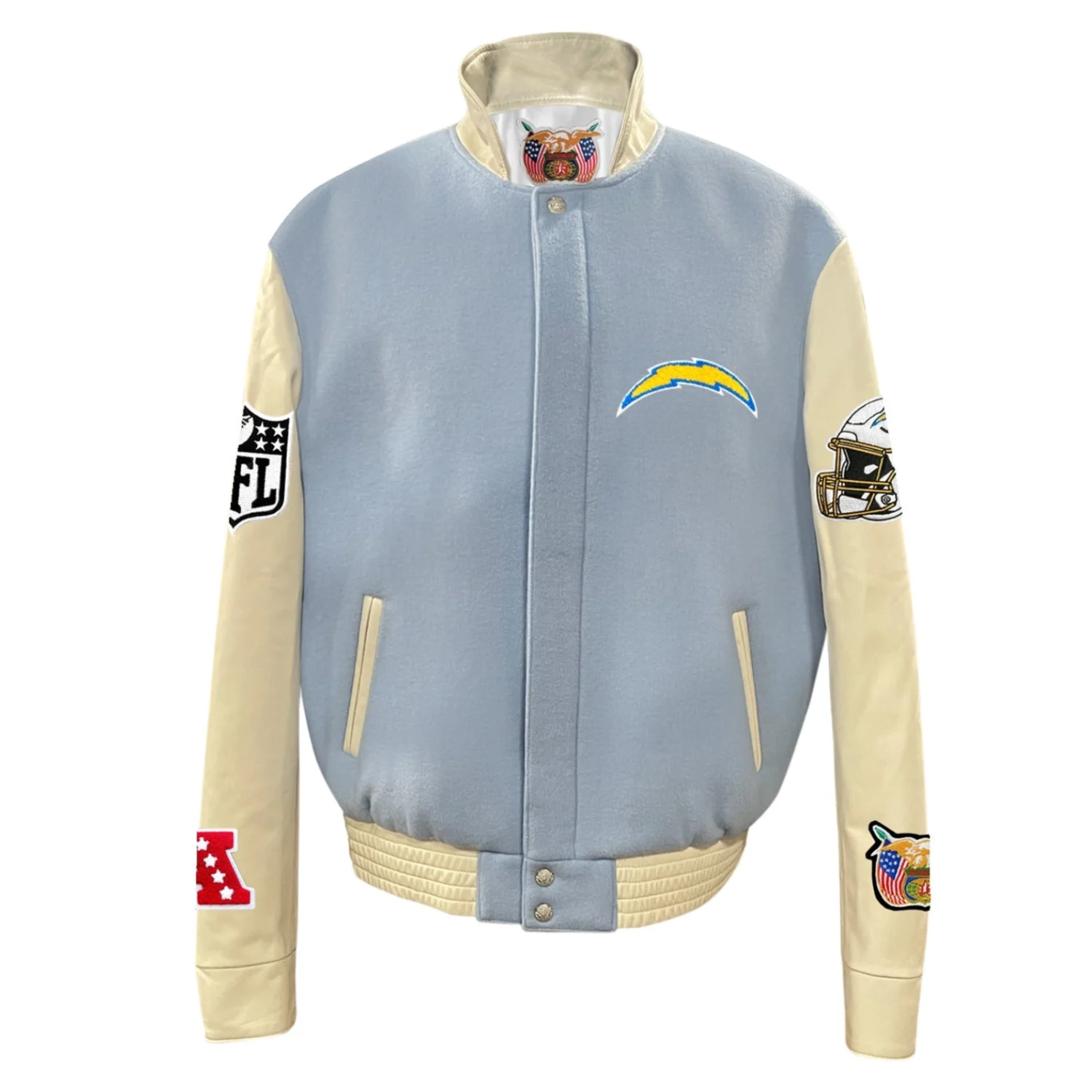 Los Angeles Chargers Wool Leather Varsity Jacket Blue Cream 1 (1)