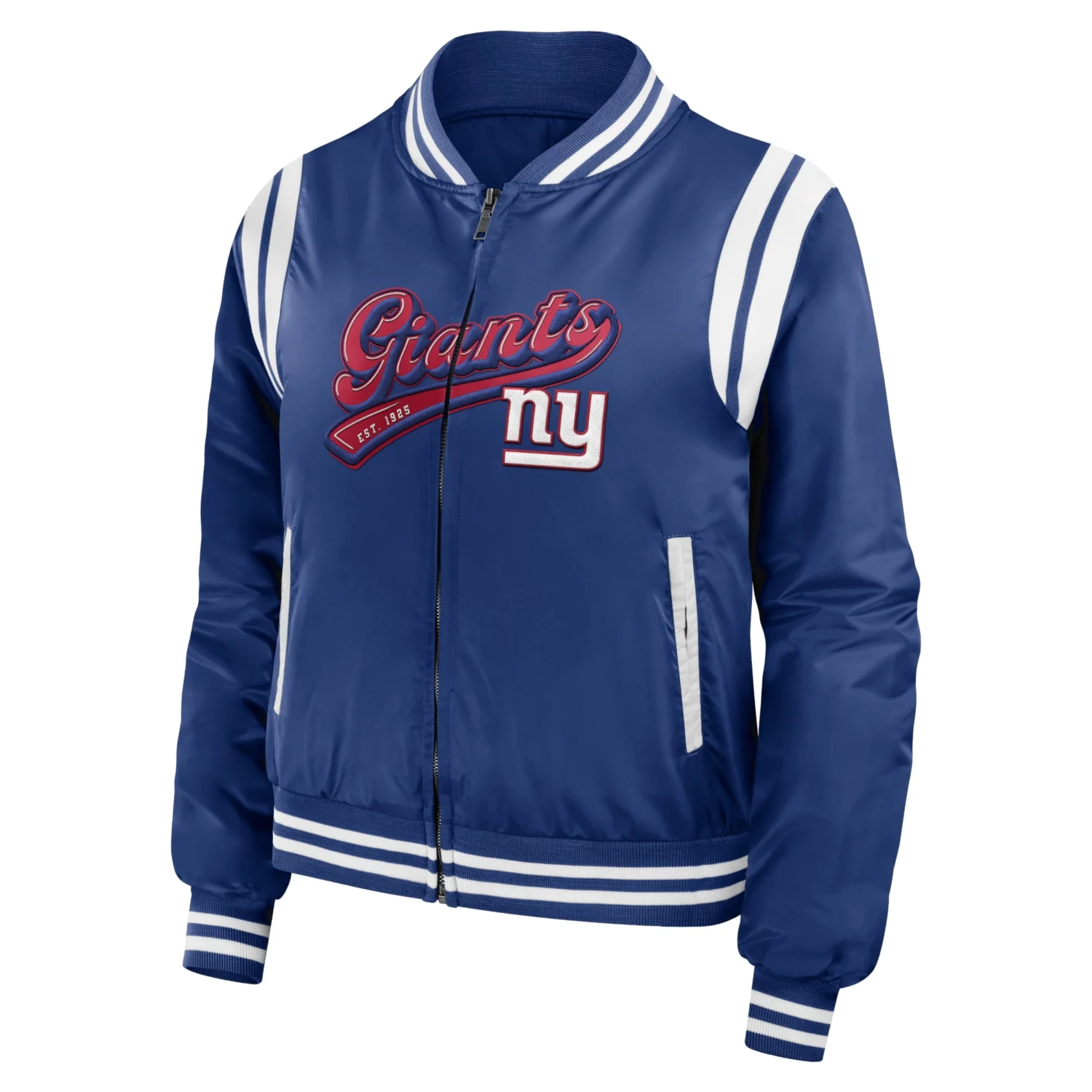 New York Giants Womens Full Zip Bomber Varsity Jacket Blue svj (3)