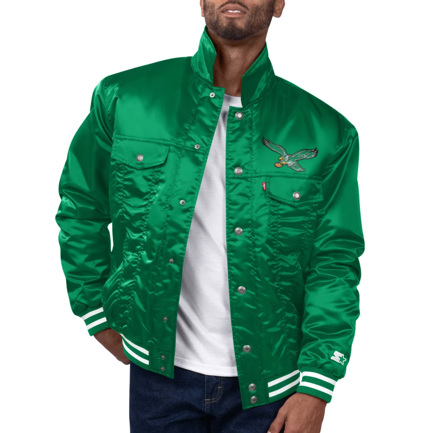 Philadelphia Eagles Silver Tab Trucker Varsity Satin Jacket Green SVJ (4)