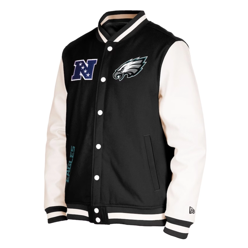 Philadelphia Eagles Third Down Full Snap Varsity Jacket Black White svj (1)