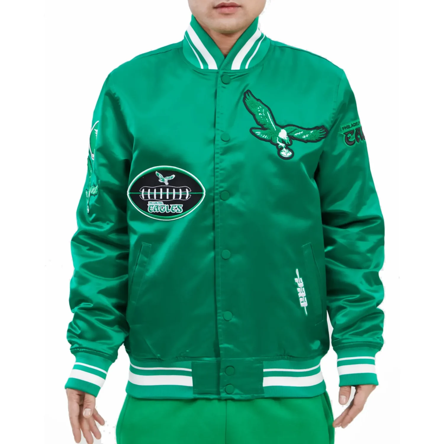 Philadelphia Eagles Vintage Old English Rib Satin Jacket Green scaled svj (1)