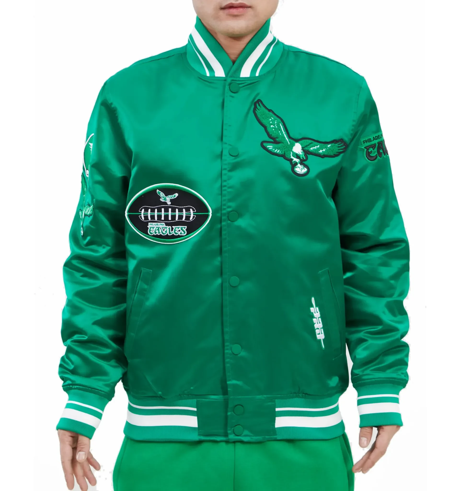 Philadelphia Eagles Vintage Old English Rib Satin Jacket Green scaled svj (1)