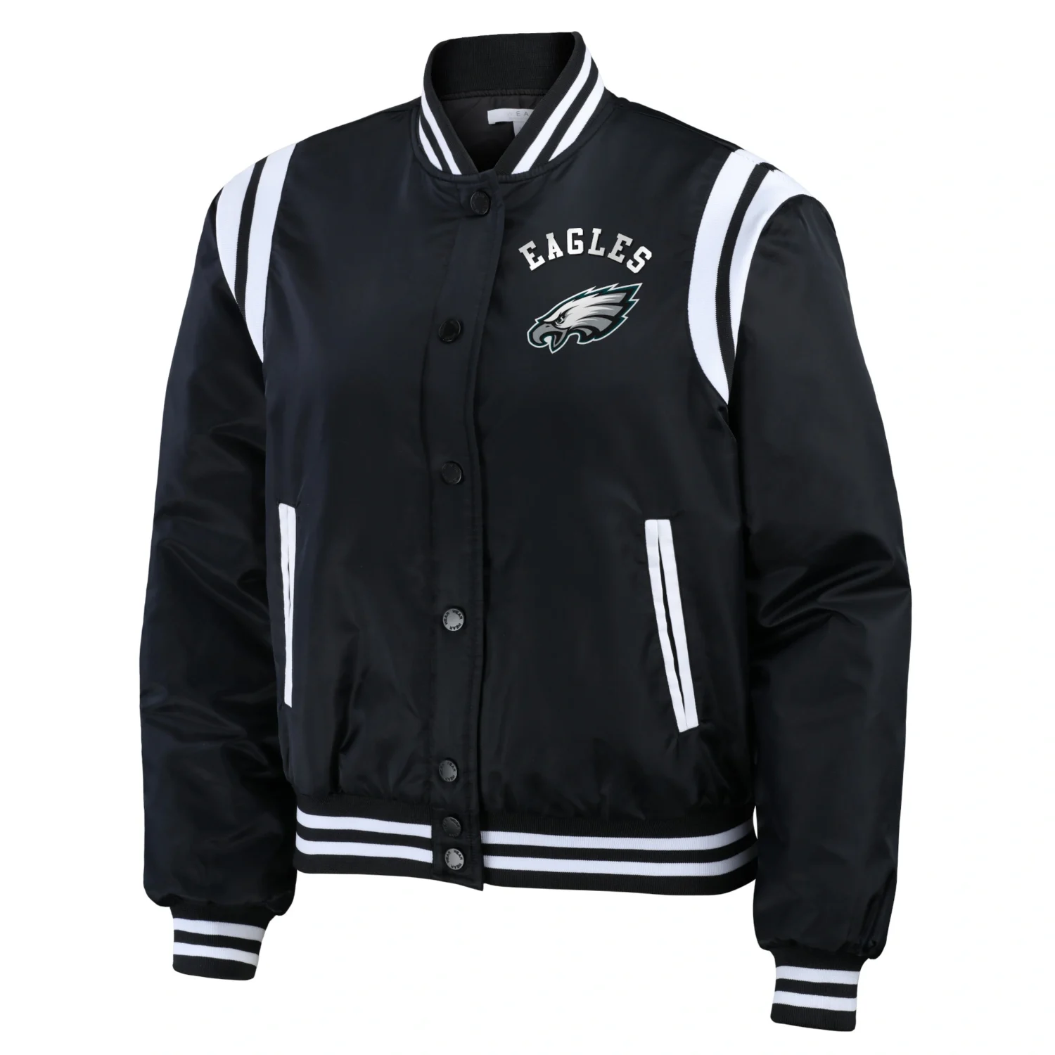 Philadelphia Eagles Womens Full Snap Bomber Varsity Jacket Black svj (3)