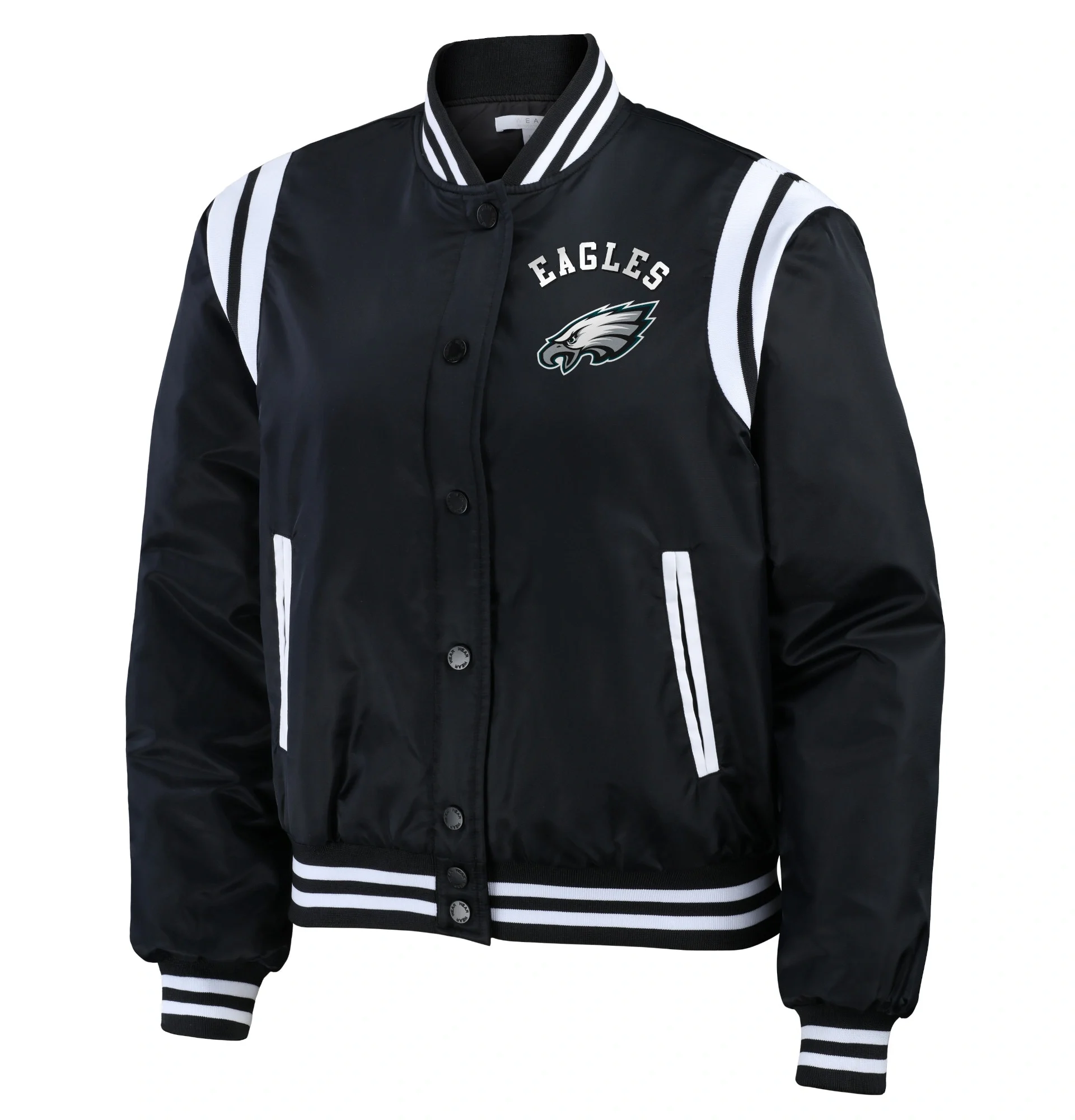 Philadelphia Eagles Womens Full Snap Bomber Varsity Jacket Black svj (3)