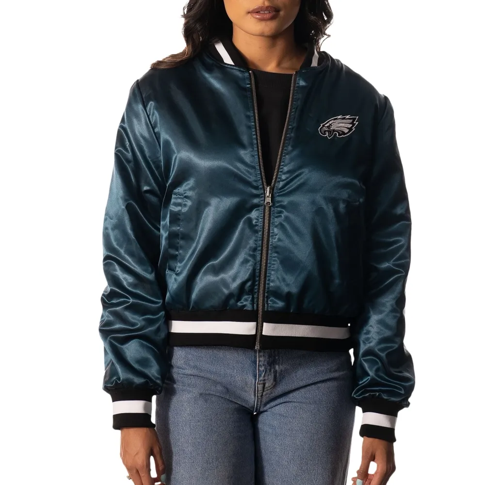Philadelphia Eagles Womens Full Zip Bomber Varsity Jacket Green SVJ (4)