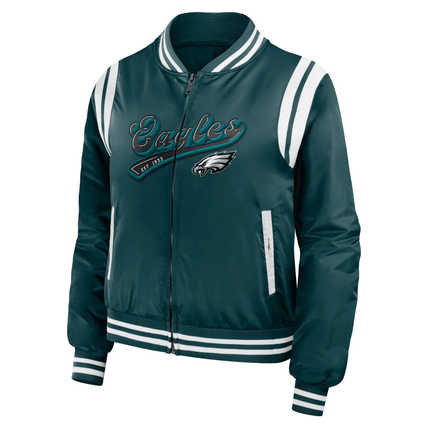 Philadelphia Eagles Womens Full Zip Bomber Varsity Jacket Green svj (3)
