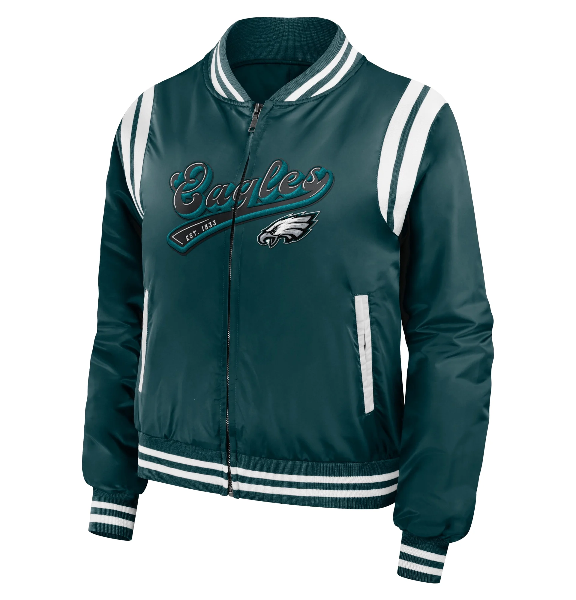 Philadelphia Eagles Womens Full Zip Bomber Varsity Jacket Green svj (3)