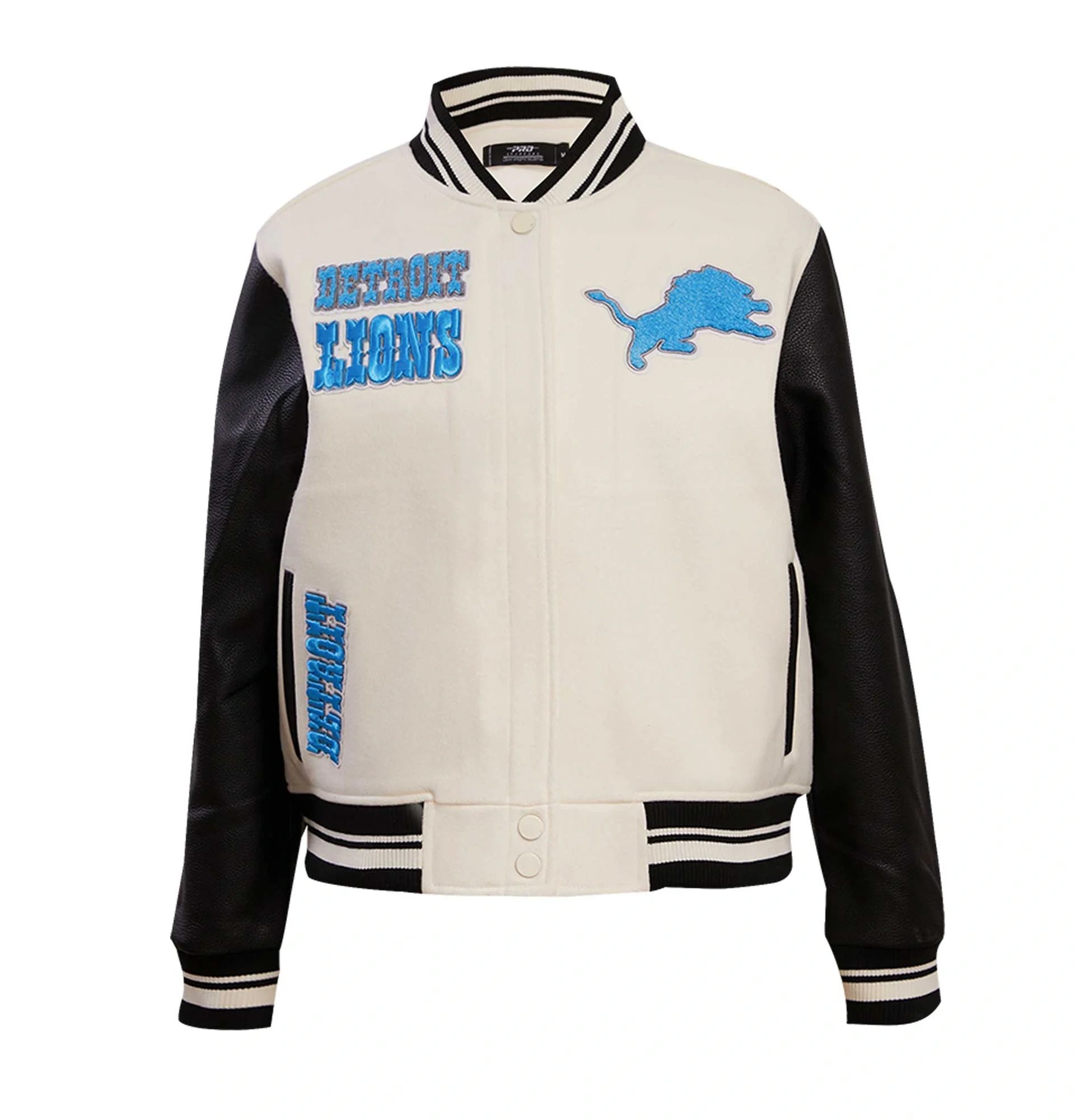 Womens Detroit Lions Pro Standard Retro Classic Vintage White And Black Varsity Jacket svj (7)